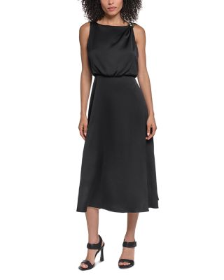 Embellished Shoulder Satin Midi Dress
