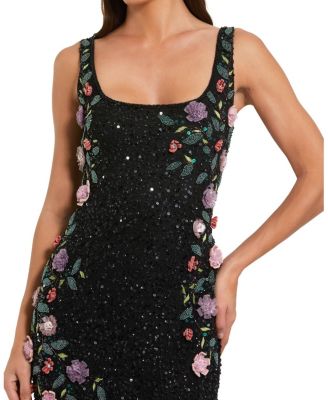 Petite Floral Beaded Scoop Neck Sleeveless Gown