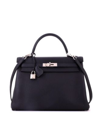 Kelly 32 Handbag Black Togo with Palladium Hardware