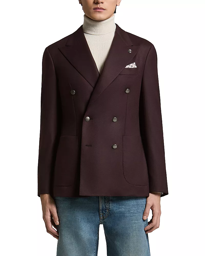 Peserico Wool Gabardine Regular Fit Double Breasted Blazer