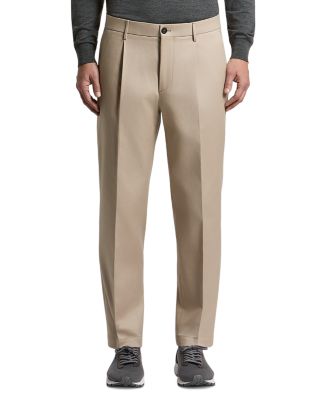 Wool & Cotton Gabardine Stretch Pleated Trousers