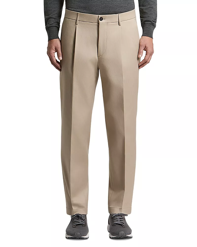 Peserico Wool & Cotton Gabardine Stretch Pleated Trousers