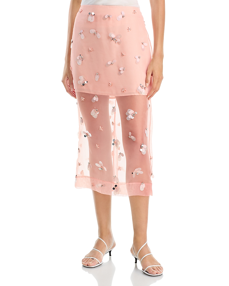 Simkhai Delilah Silk Embellished Midi Skirt