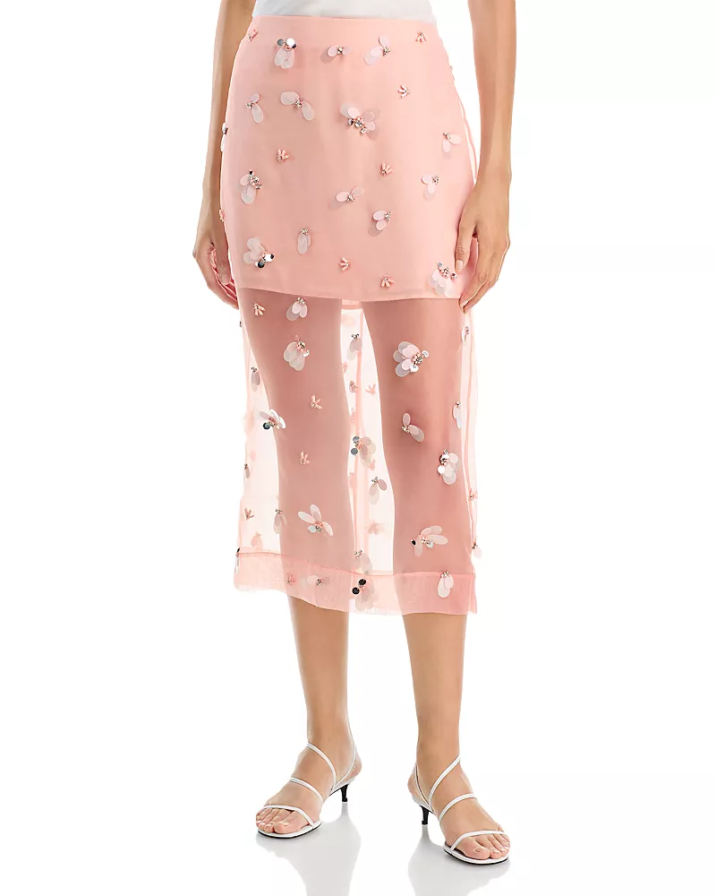 Simkhai Delilah Silk Embellished Midi Skirt