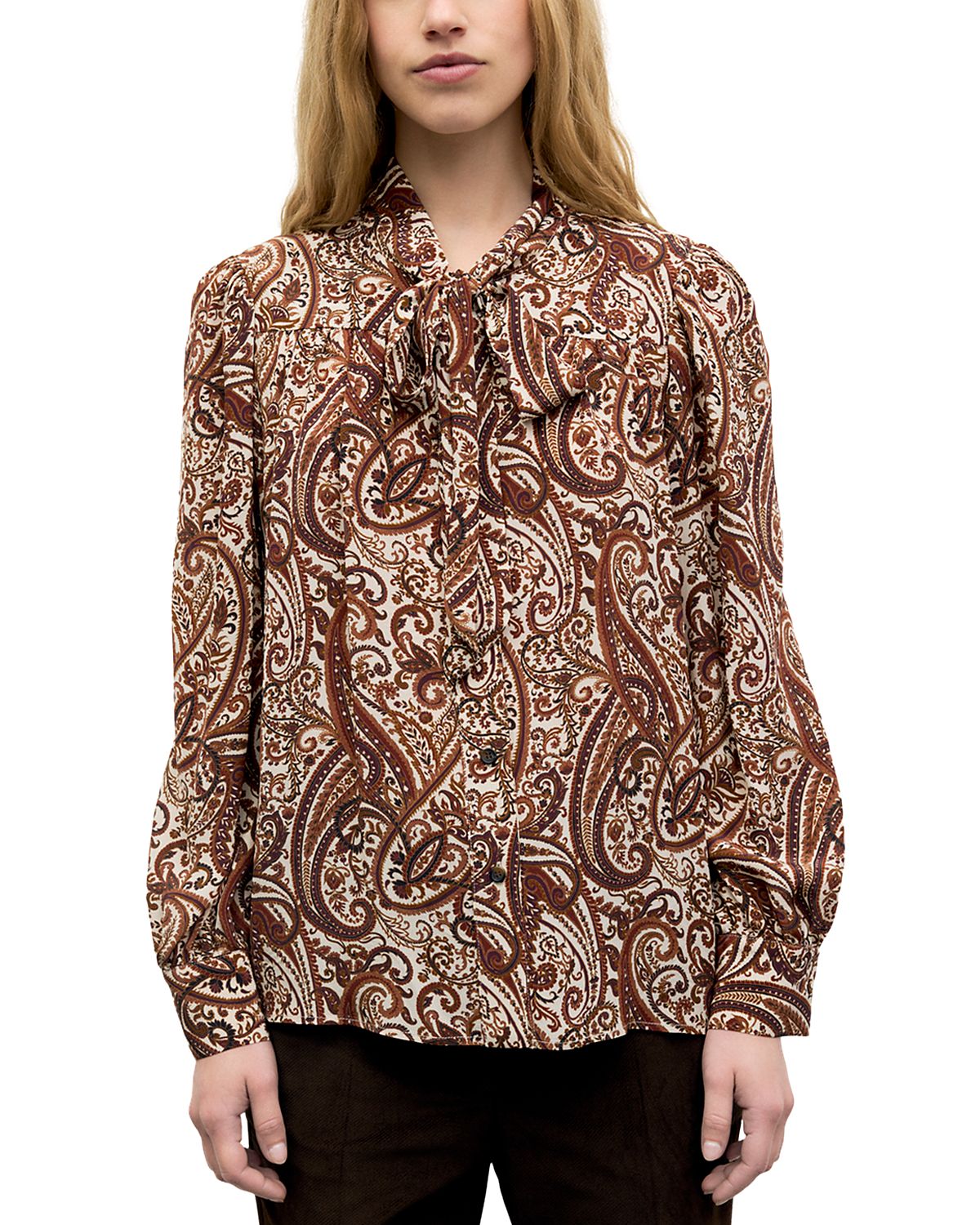 Gerard Darel Lisie Printed Tie Neck Blouse