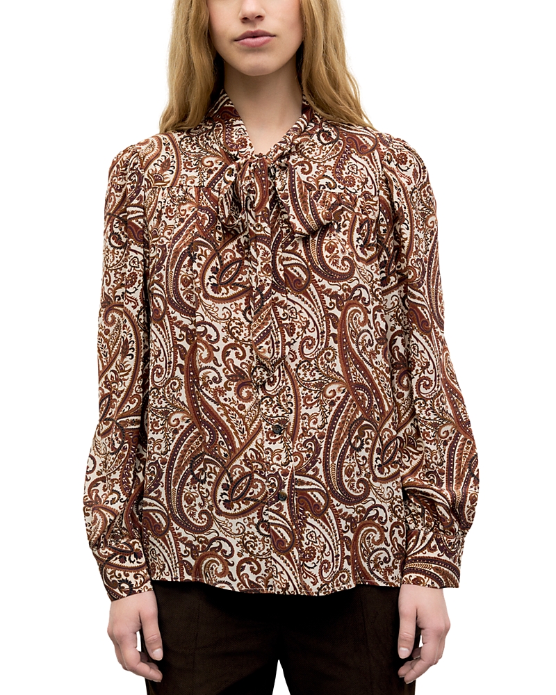 Gerard Darel Lisie Printed Tie Neck Blouse
