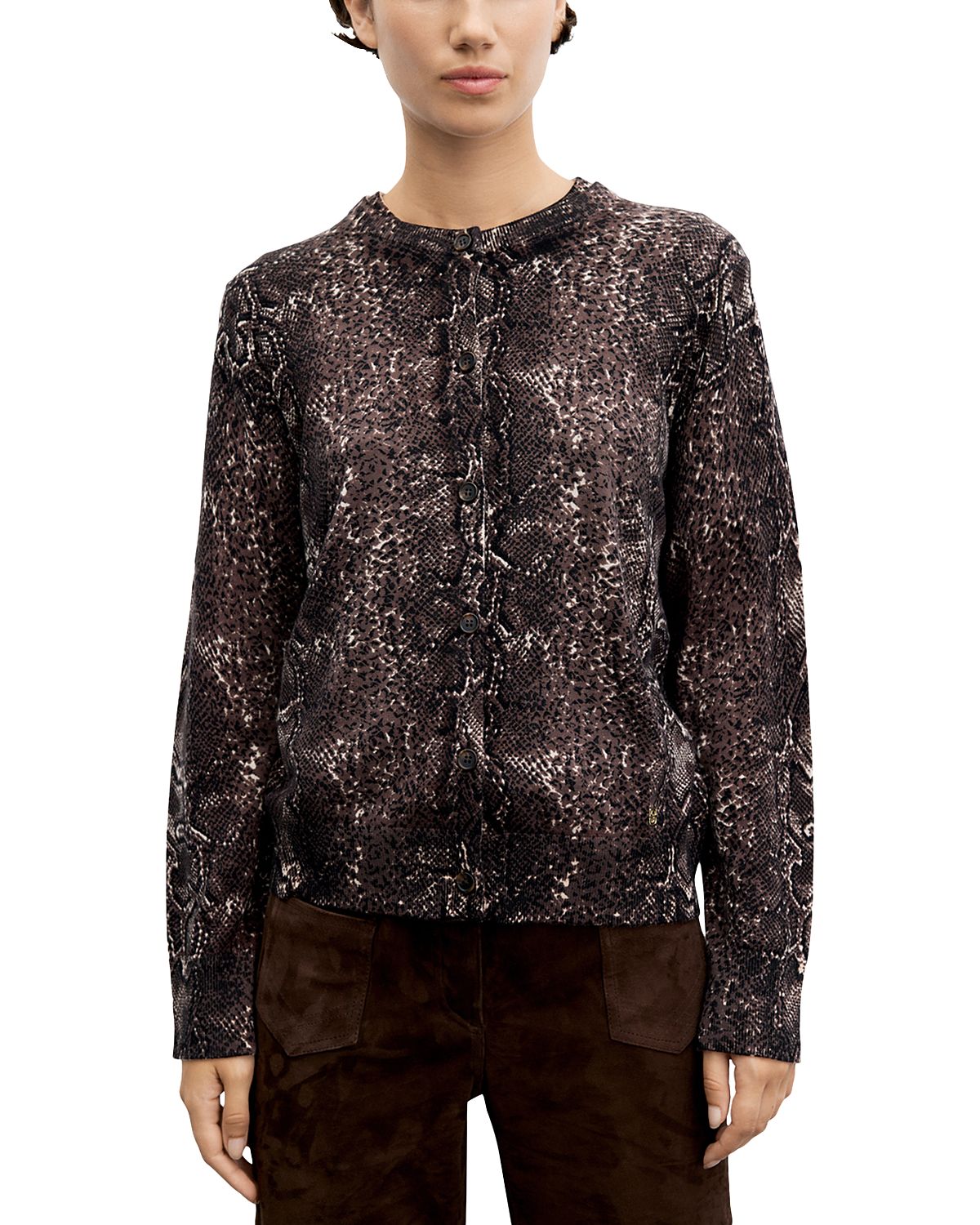 Gerard Darel Rouba Wool Printed Button Front Sweater