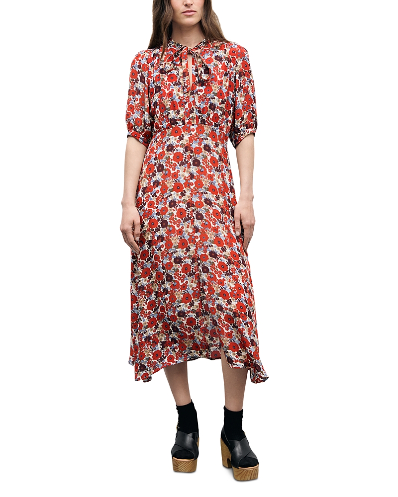 Gerard Darel Coco Tie Neck Midi Dress