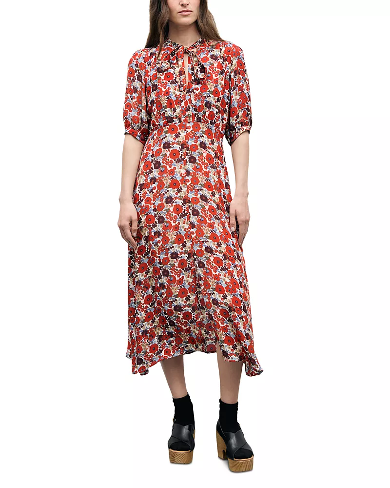 Gerard Darel Coco Tie Neck Midi Dress