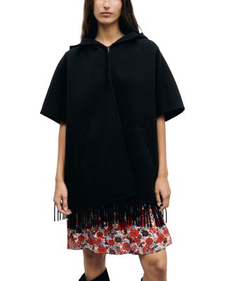 Ady Hooded Fringe Hem Cape Coat