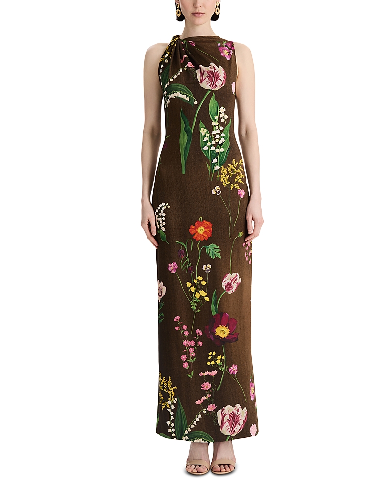 Oscar de la Renta Mixed Botanical Milano Jersey Day Dress