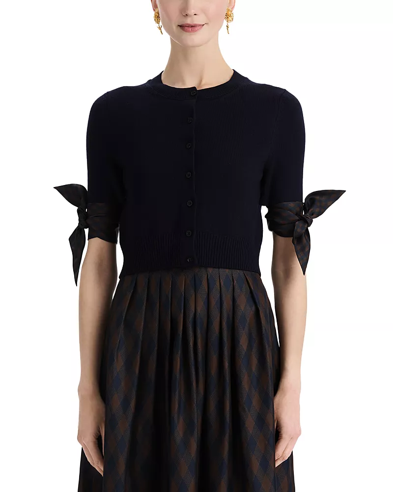 Oscar de la Renta Argyle Tie Knit Cardigan