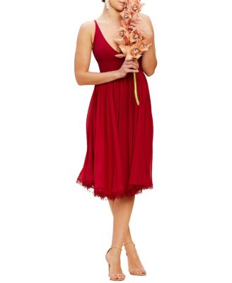  Alicia V-Neck Lace Trim Midi Dress