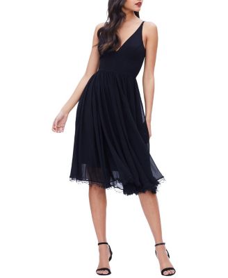  Alicia V-Neck Lace Trim Midi Dress