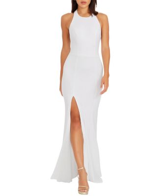 Dress the Population Paige Halter Neck High Slit Mermaid Gown
