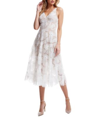 Dress the Population Blair V-Neck 3D Floral Embroidered Fit and Flare Dress