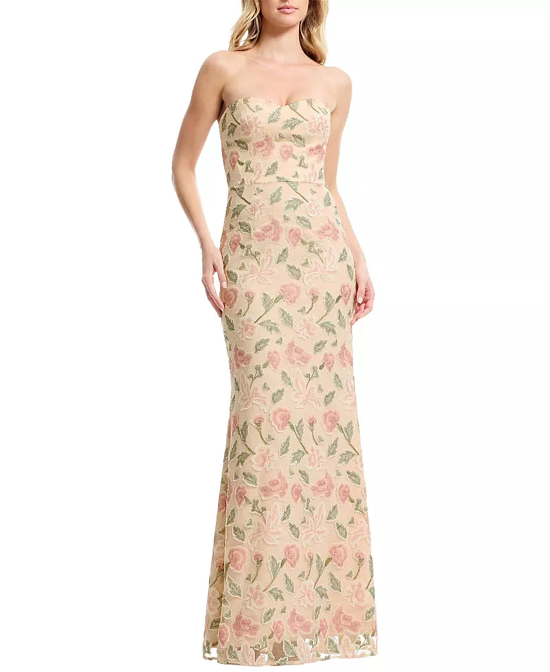 Dress the Population Sheridan Strapless Sweetheart Floral Embroidered Mermaid Gown
