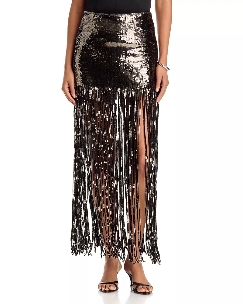 Alice and Olivia Kendra Sequin Fringe Maxi Skirt