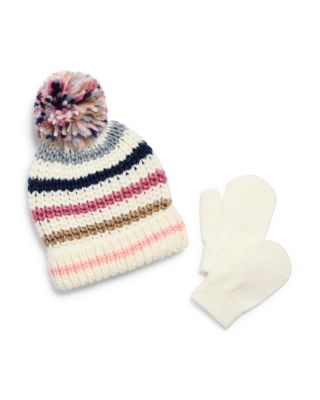 Girls' Two Piece Chunky Iceland Thin Stripes Knit Hat & Magic Mittens Set - Baby