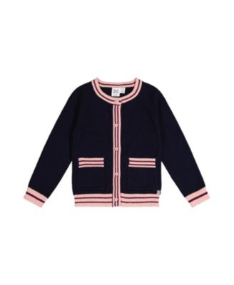 Girls' Knitted Button Front Striped Trim Cardigan - Big Kid