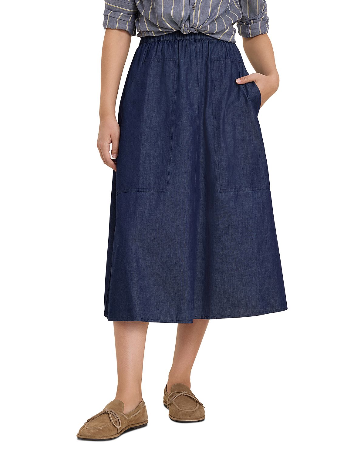 Nic+Zoe Drapey Denim Cargo Midi Skirt