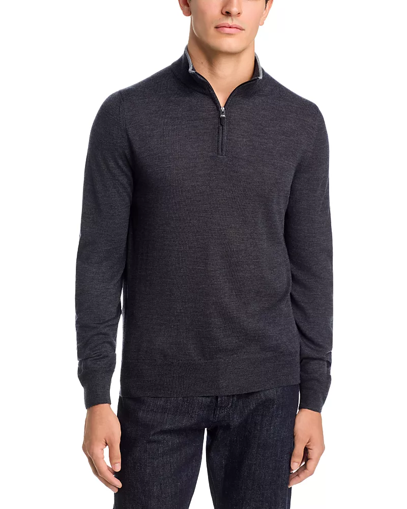 Canali Merino Wool Knit Quarter Zip Sweater