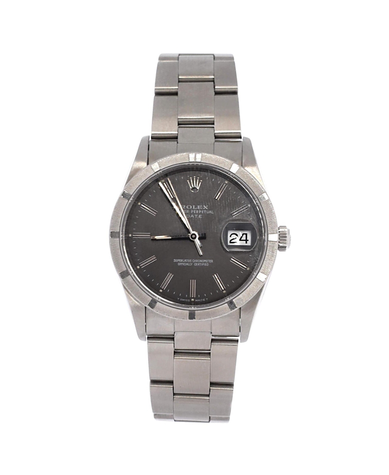 Pre-owned Pre-owned Rolex Rolex Oyster Perpetual Date Automatic Watch In Stainless Steel 34mm In Dial Color: Gray