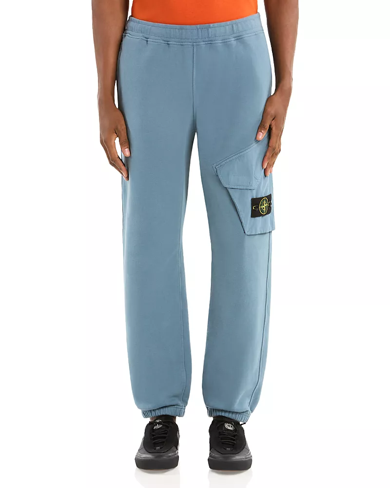 Stone Island Felpa Loose Fit Solid Cotton Cargo Sweatpants