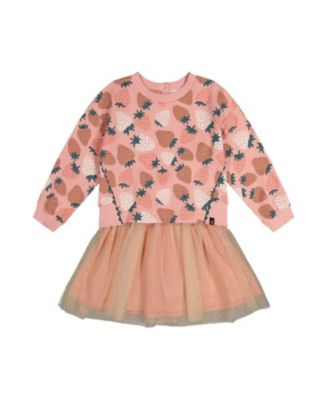 Girls' Bi-Material Dress Strawberry Print - Little Kid