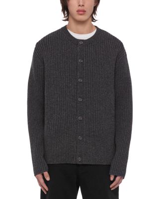 Ribbed Crewneck Rustic Wool Cardigan