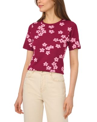 Flower Jaquard Short Sleeve Sweater