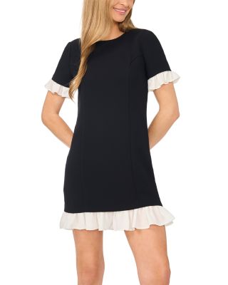 Round Neck Contrast Ruffle Trim Dress