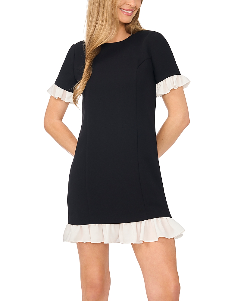 CeCe Round Neck Contrast Ruffle Trim Dress