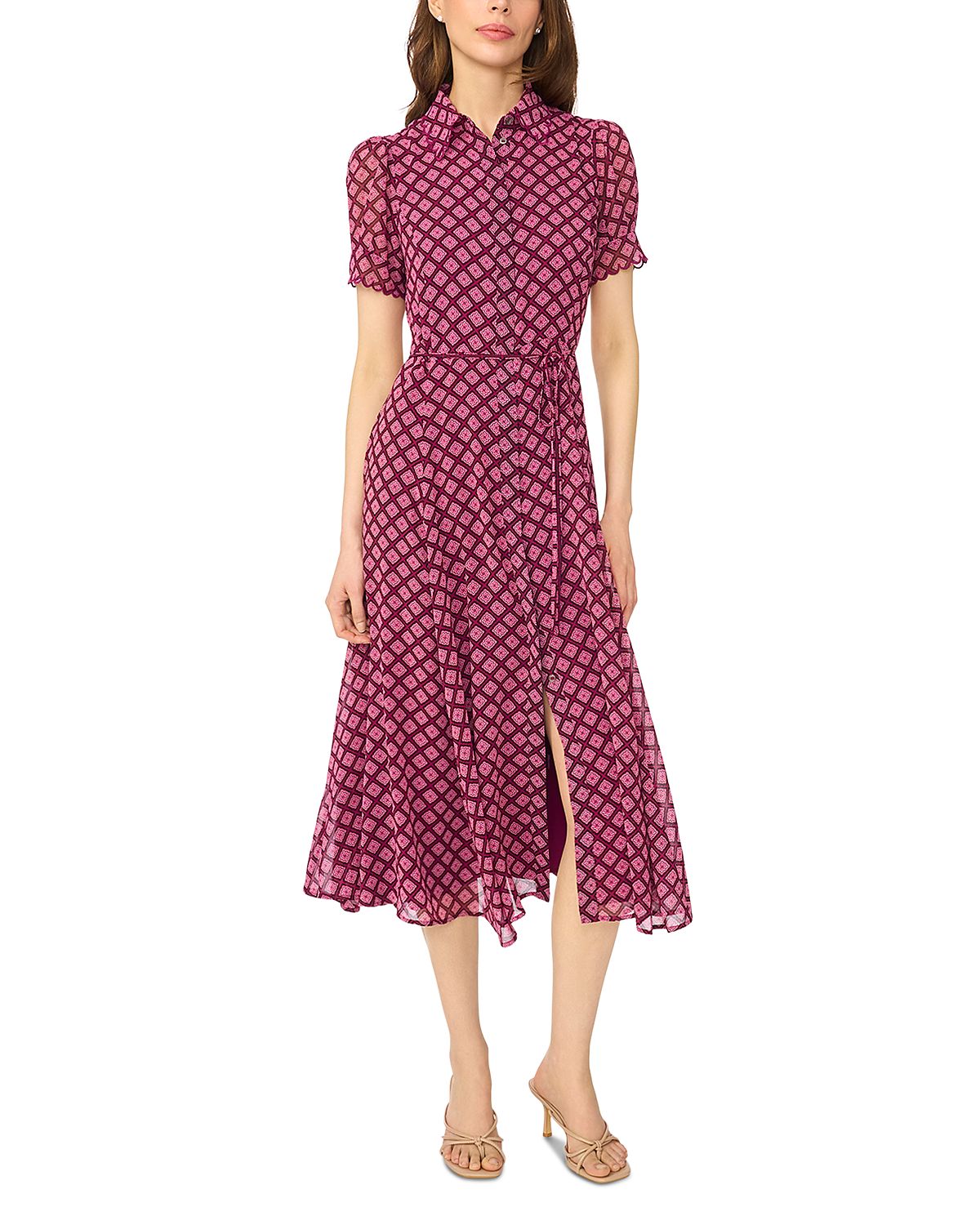 CeCe Scallop Trim Tie Waist Dress