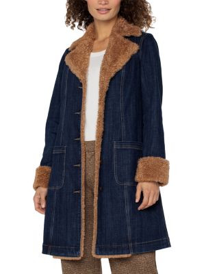 Sherpa Trimmed Notch Collar Denim Jacket