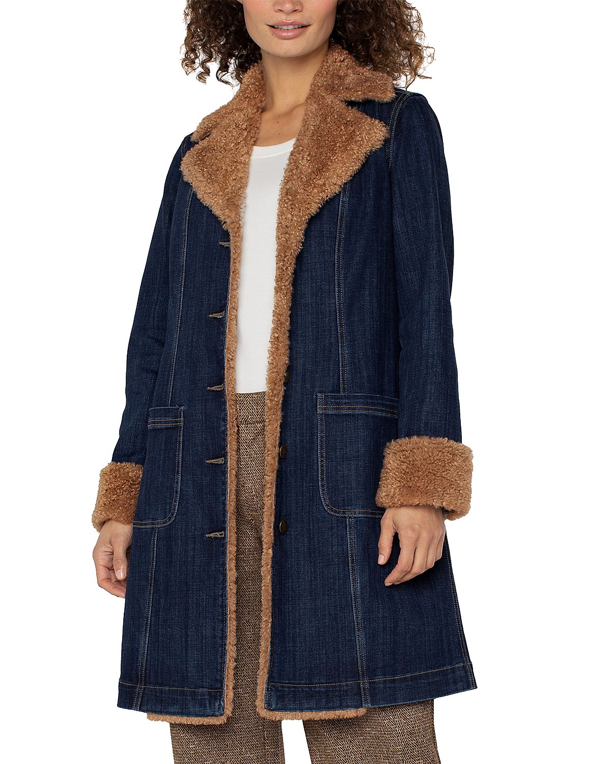 Liverpool Los Angeles Sherpa Trimmed Notch Collar Denim Jacket