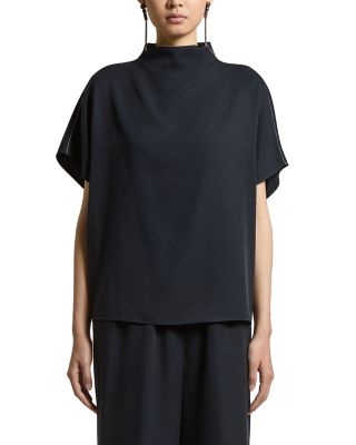 Flowy Twill Crater Neck Shirt