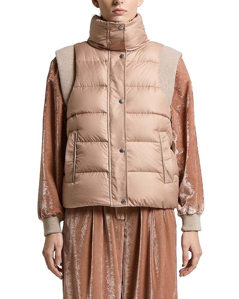 Peserico Water Repellent Microfiber Down Vest In Mars Soil Beige