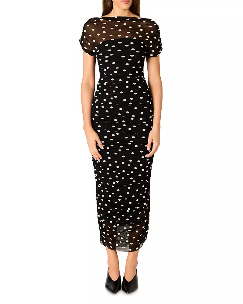 Nia Aria Printed Ruched Midi Dress