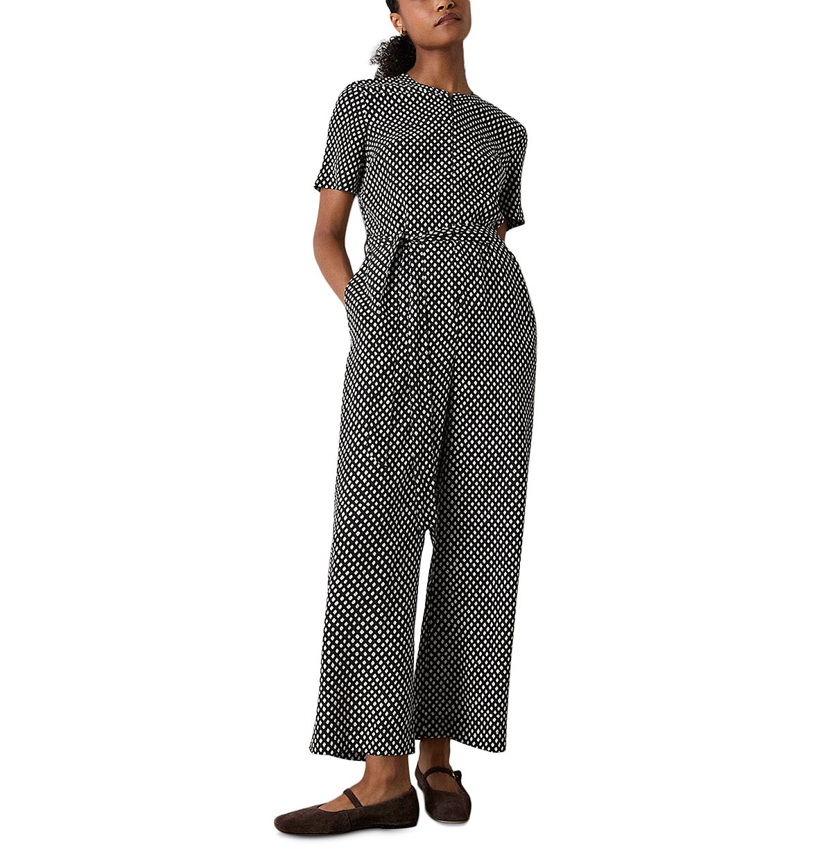 Whistles Check Short Sleeve Jumpsuit