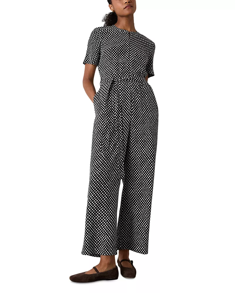 Whistles Check Short Sleeve Jumpsuit