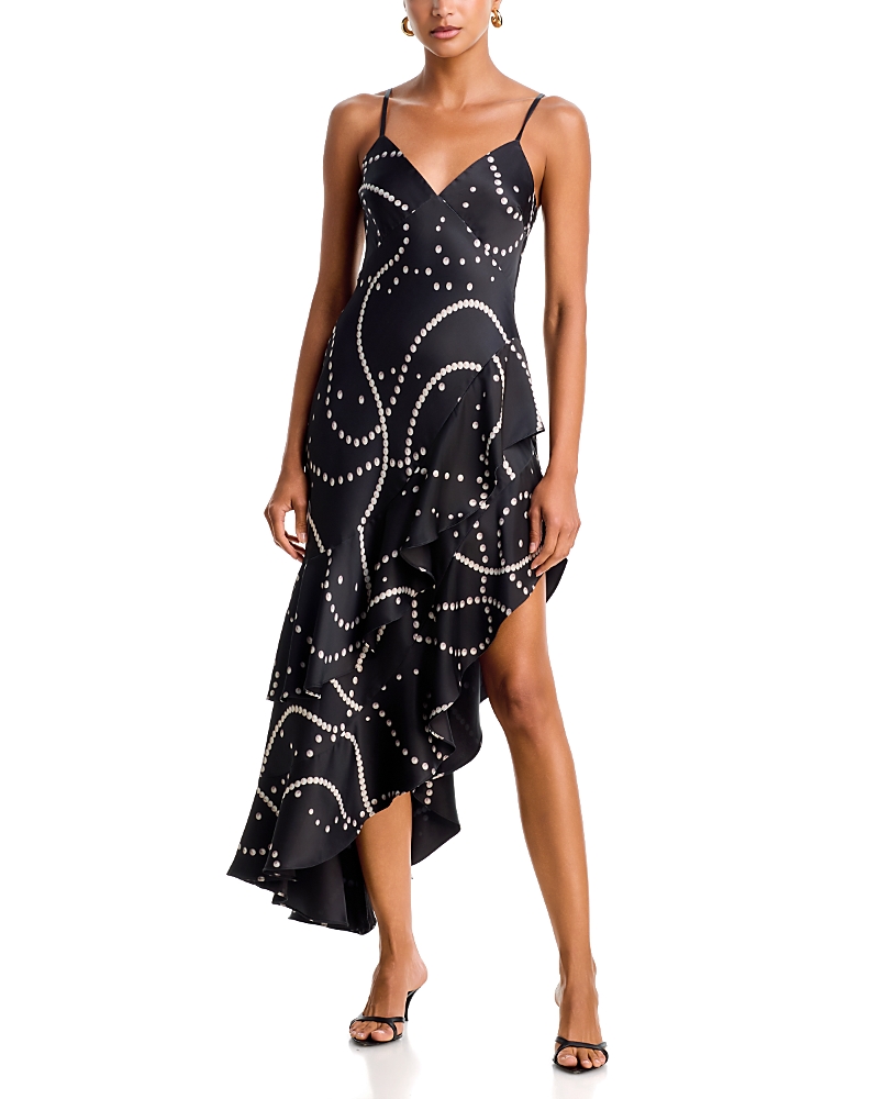 Aqua Pearl Satin Sleeveless High Low Dress - Exclusive In Black Multi