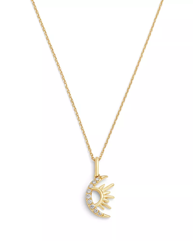 Moon & Meadow 10K Yellow Gold Lab Grown Diamond Sun & Moon Pendant Necklace, 0.07 tcw