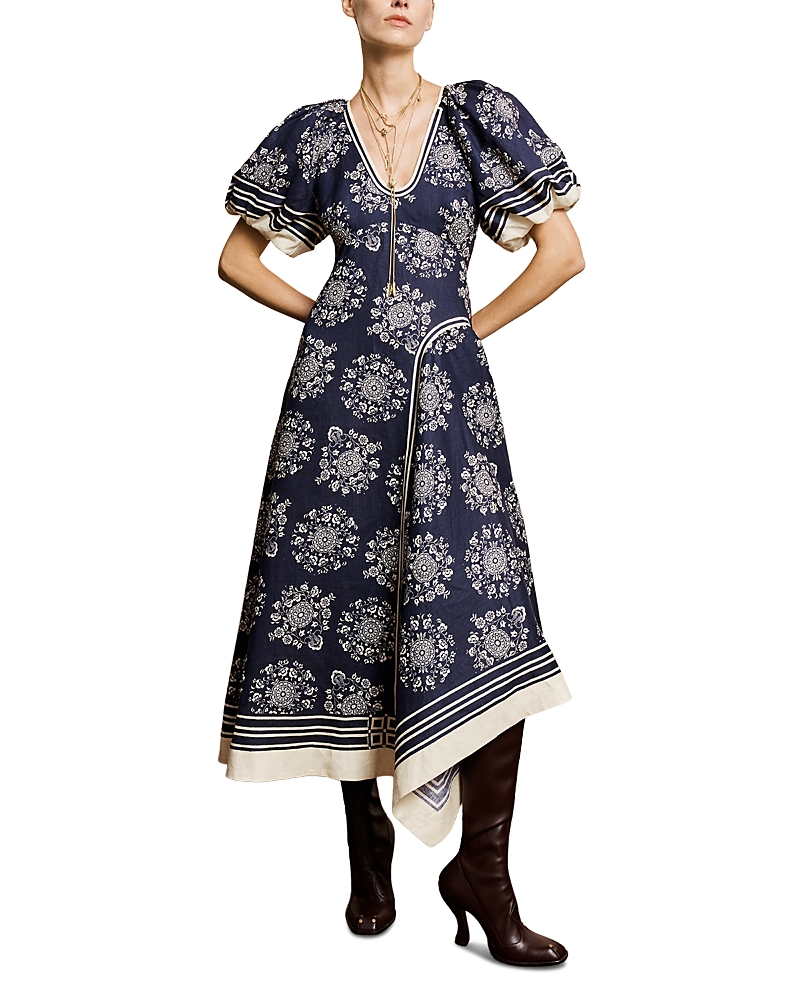 Alemais Banderra Linen Bubble Sleeve Midi Dress
