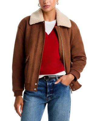 Faux Fur Trim Faux Suede Aviator Jacket - Exclusive