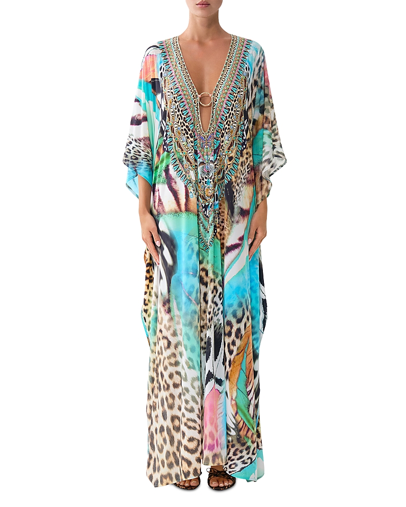 Camilla Printed V Neck Long Kaftan Cover Up · One Size