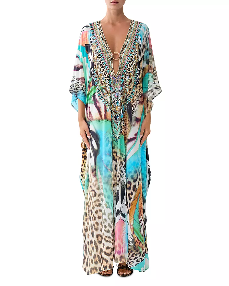 Camilla Printed V Neck Long Kaftan Cover Up
