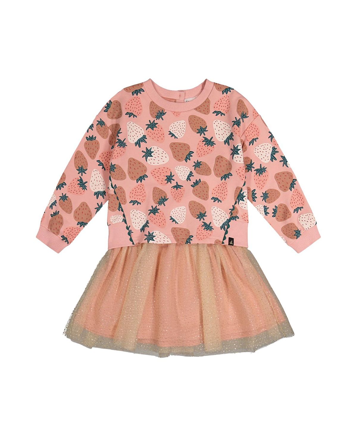 Deux par Deux Girls' Bi-Material Dress Strawberry Print - Big Kid
