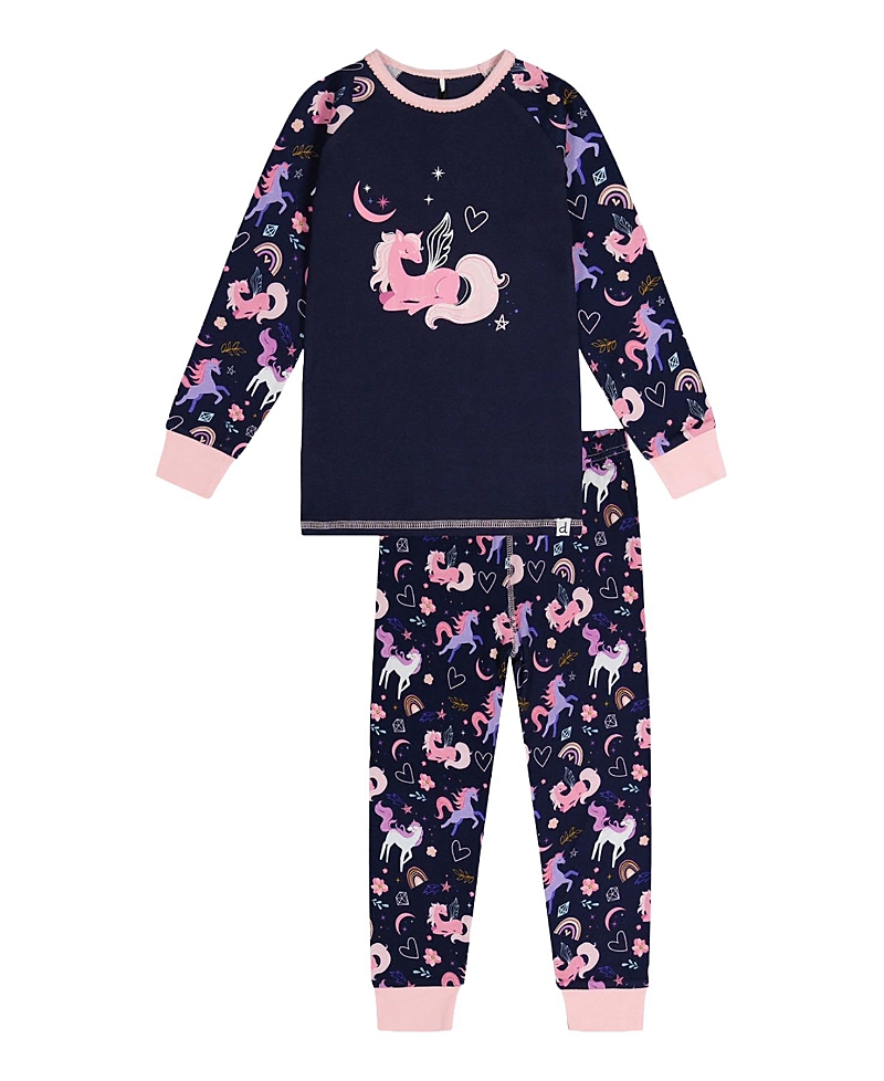 Deux par Deux Girls' Unicorn Organic Cotton Top Pants Two Piece Pajama Set - Big Kid