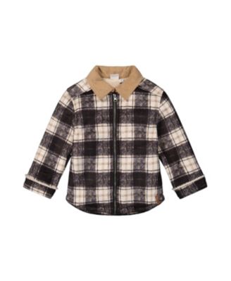 Boys' Brushed Plaid Zip Front Ribbed Collar Jacket - Little Kid, Big Kid